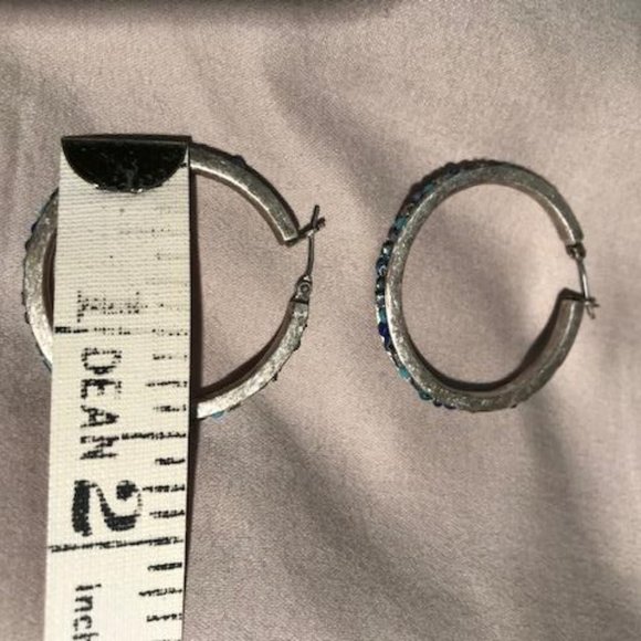 Blue Stone Hoop Earrings - Picture 5 of 6